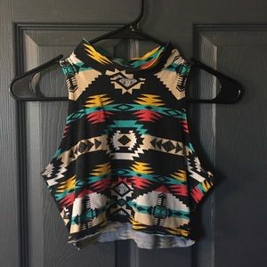 Tribal pattern high neck crop top